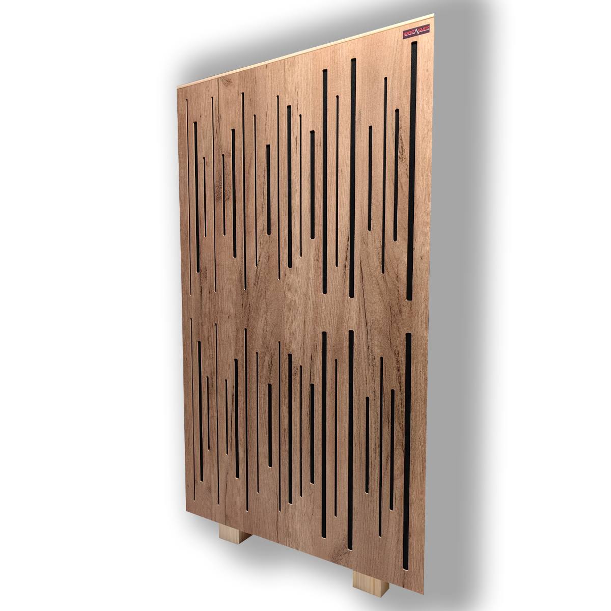Bass trap avec panneau diffuseur couleur acajou 108 × 64 × 23 cm – dans la régie d’un studio de mixage professionnel