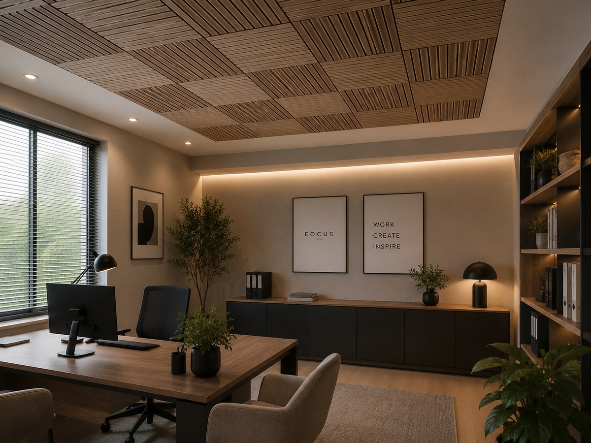 FREJA disponible en cinq finitions pour harmoniser le plafond avec le mobilier, les murs et le sol - Cette image est une illustration