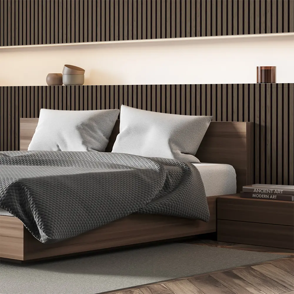 FREJA panneau acoustique mural en bois Grey Oak 100 × 60 × 2,2 cm pour créer une finition contemporaine sur des surfaces murales de taille moyenne