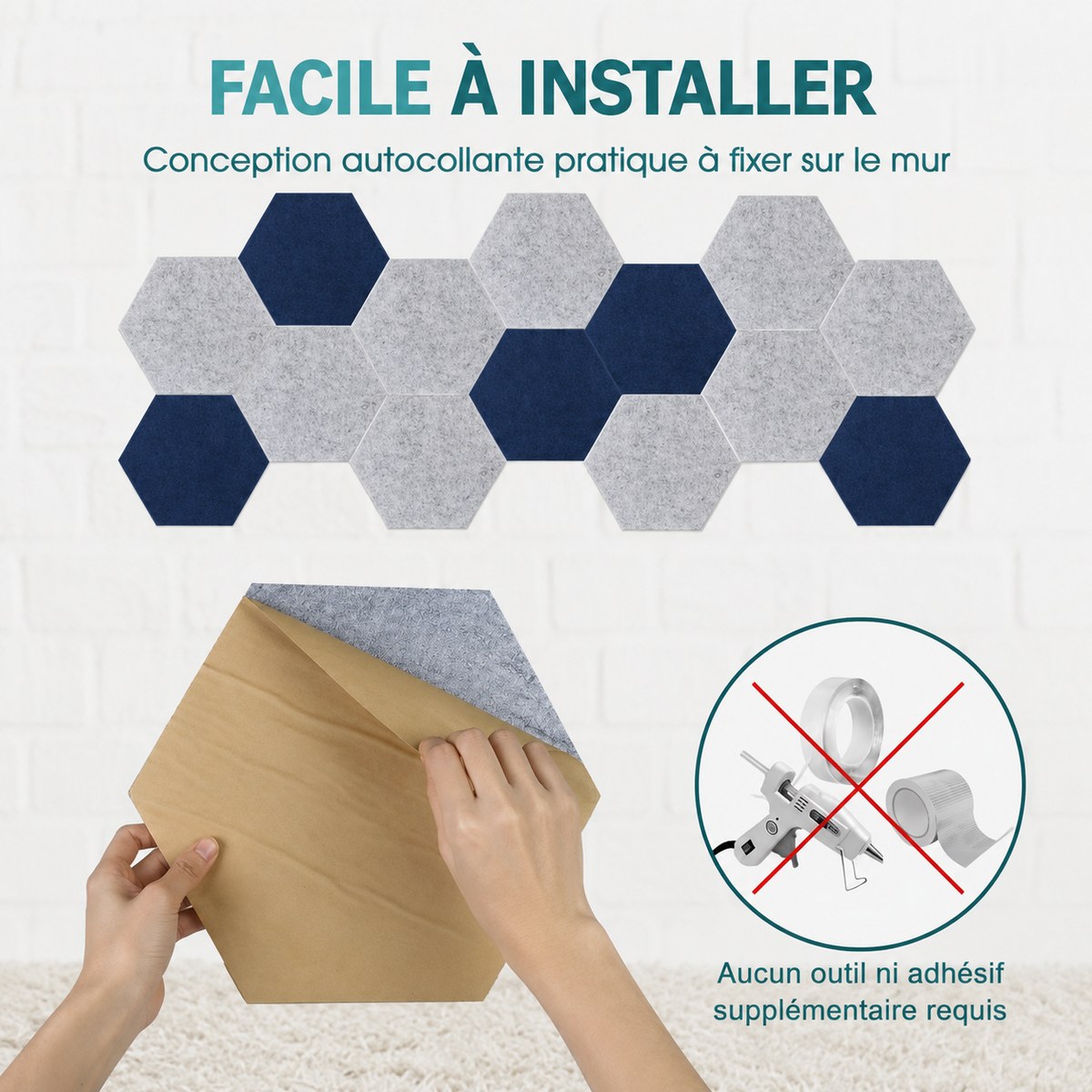 Installation facile des panneaux acoustiques hexagonaux Bilnora