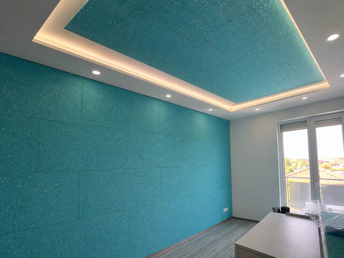 Isolation phonique 100 × 50 cm intégrée dans un faux plafond pour renforcer la protection contre les bruits aériens - Cette image est une illustration