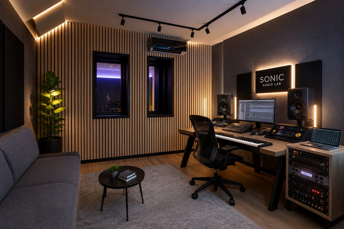 Panneau acoustique absorbant FREJA installé derrière un piano afin d’adoucir les réflexions produites par les surfaces dures