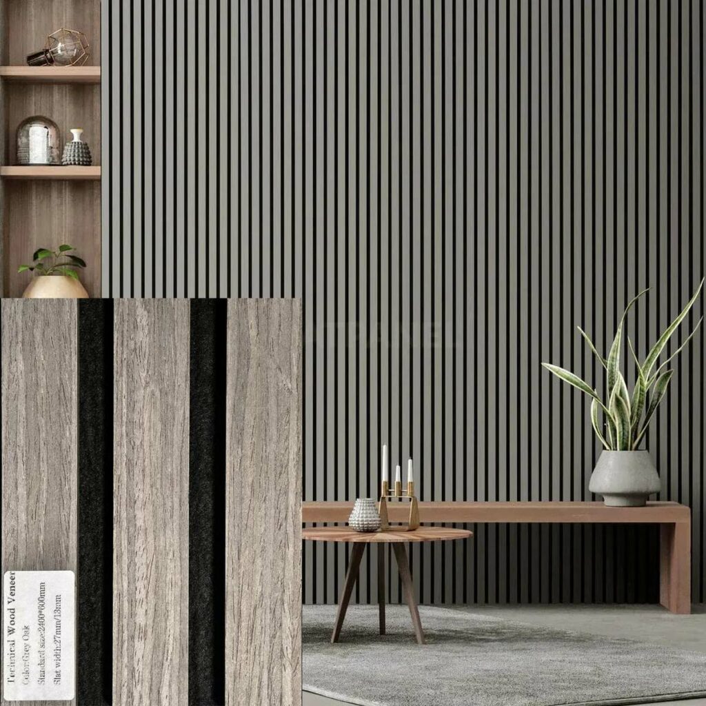 FREJA Panneau acoustique mural en bois 100x60x2,2cm. Grey Oak - Nous pouvons également le fabriquer dans des dimensions personnalisées.