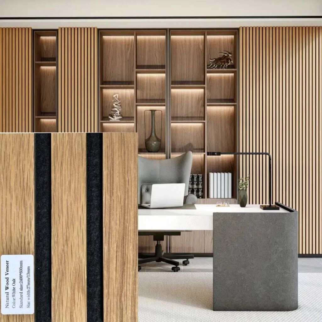anneaux acoustiques en bois lamellé dans un bureau de direction