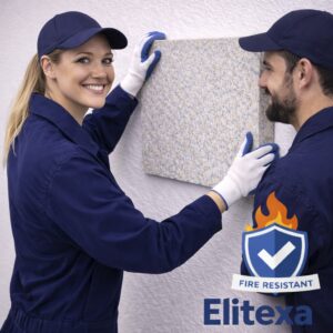 Sous-couche de sol en éponge ignifugée Elitexa sur mur avec homme
