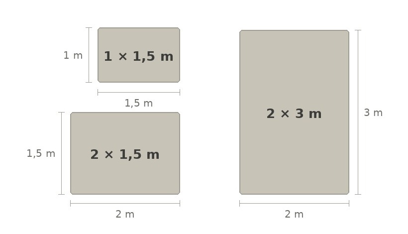 Tapis anti bruit Aurora dimensions disponibles : 1×1,5 m, 2×1,5 m et 2×3 m