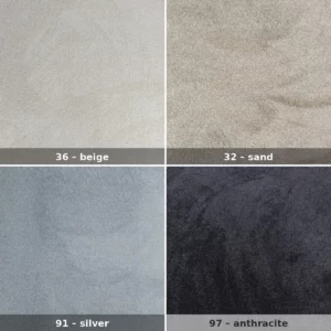 aurora-tapis-anti-bruit-echantillons-4-couleurs Tapis anti bruit Aurora quatre échantillons : 36 beige, 32 sable, 91 argent, 97 anthracite