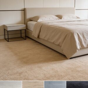 Tapis anti bruit Aurora dans une chambre, quatre coloris : beige, sable, argent, anthracite