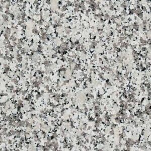 Gros plan sur la texture du granit Bianco Sardo, mêlant des cristaux blancs, gris et noirs dans un motif fin et régulier.