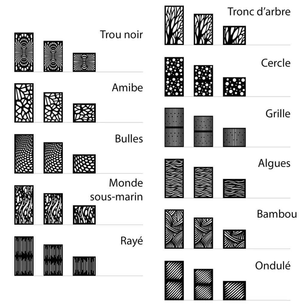 Motifs disponibles pour les façades diffuseur