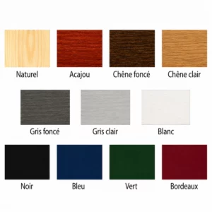 nuancier-couleurs-diffuseur-sonore-cube Nuancier carré des finitions du diffuseur sonore Cube : Naturel, Acajou, Chêne foncé, Chêne clair, Gris foncé, Gris clair, Blanc, Noir, Bleu, Vert et Bordeaux.