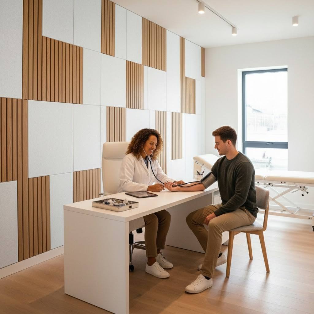 mur insonorisé avec panneaux acoustiques design dans un cabinet médical moderne