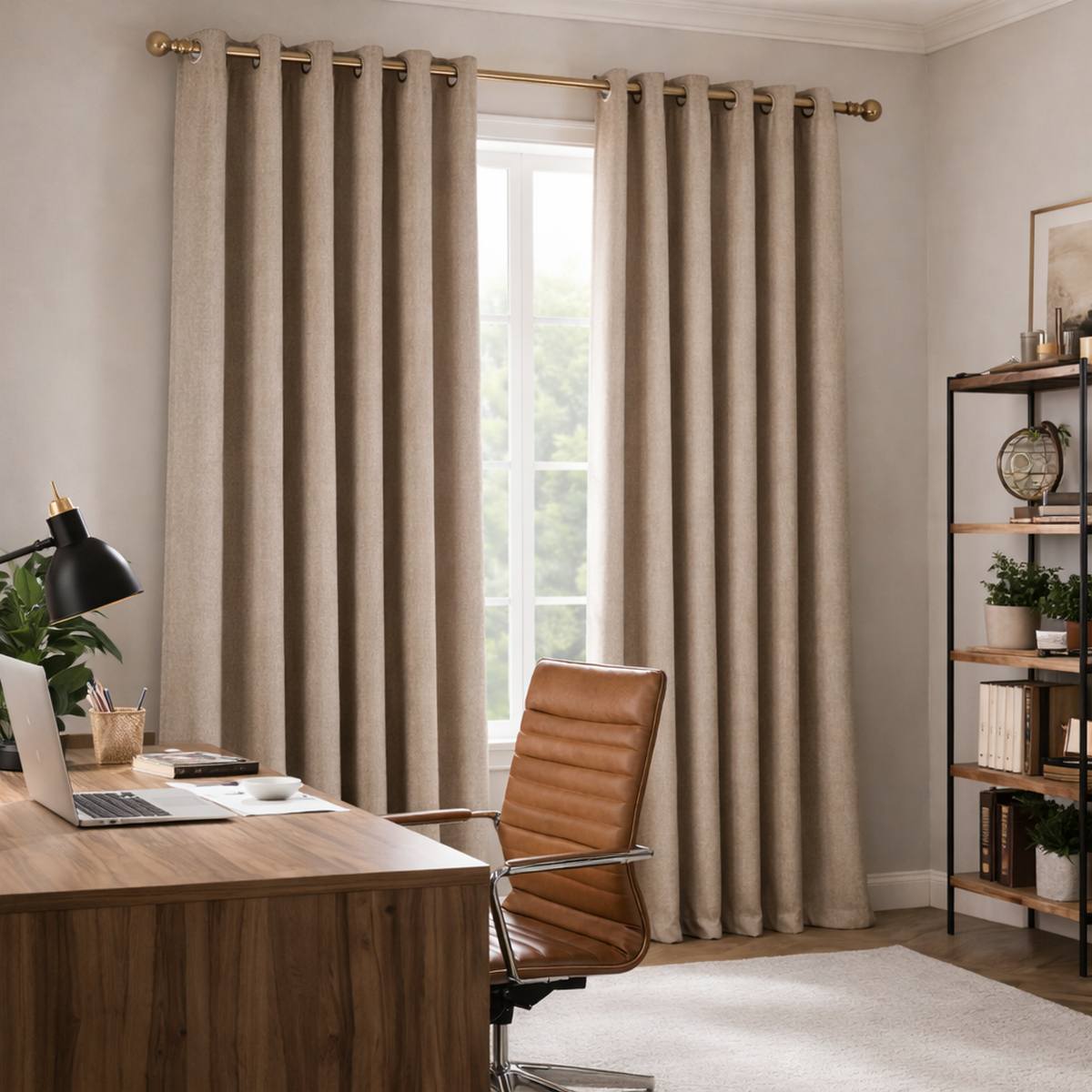 Rideau absorbant acoustique Tesla beige dans un bureau moderne