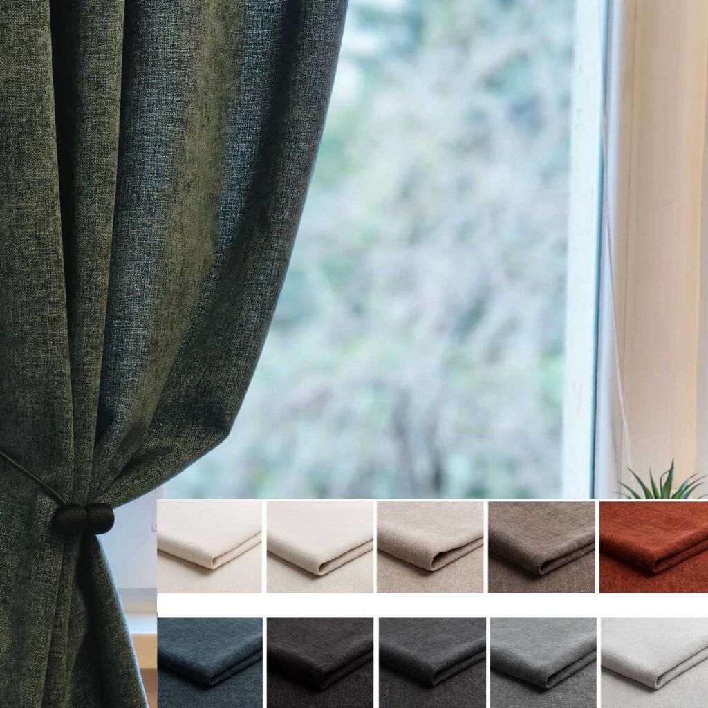 Rideau absorbant acoustique Tesla vert avec nuancier de couleurs