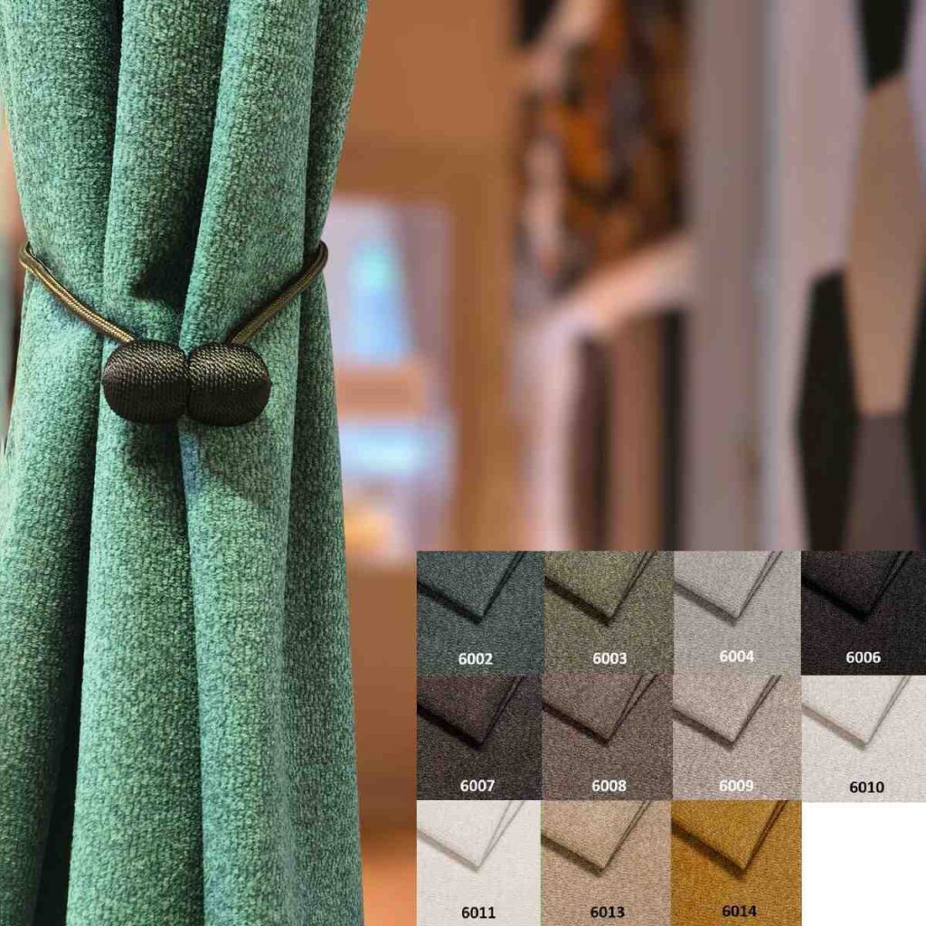 Rideau Meva vert avec attache décorative en détail