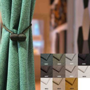 Rideau Meva vert avec attache décorative en détail