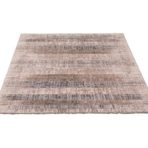 tapis-acoustique-bicolore-luxury-harmony-produit Tapis acoustique bicolore Luxury Harmony rectangulaire présenté sur fond blanc, avec un motif abstrait en bandes irrégulières beige, taupe et gris.