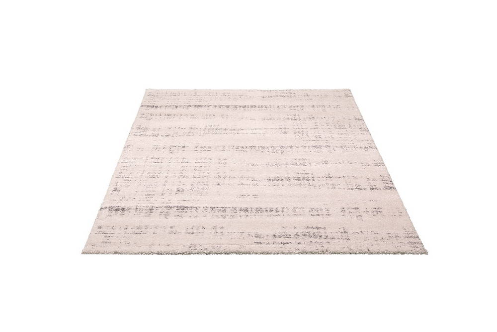 Tapis acoustique blanc cassé Luxury Harmony rectangulaire présenté sur fond blanc, avec un motif linéaire irrégulier gris-beige sur une base claire.