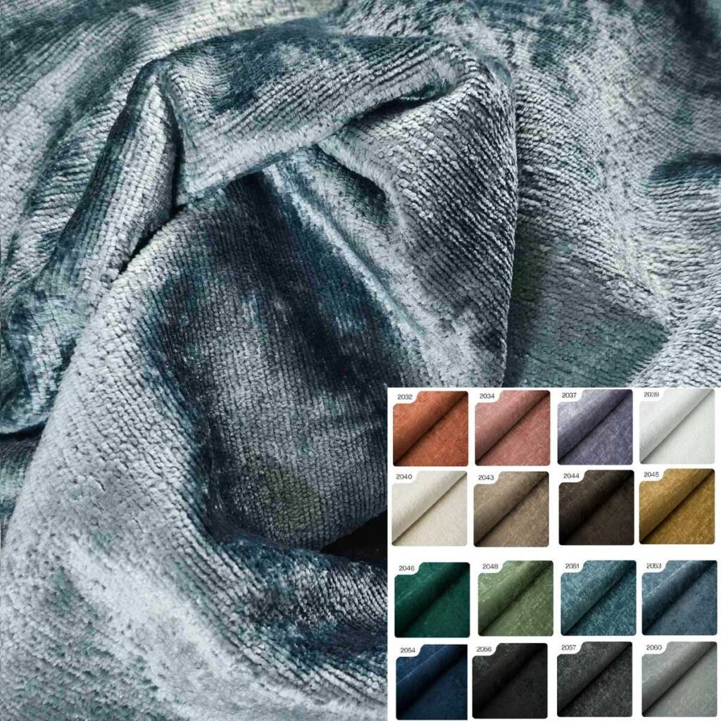 Tissu phonique Miu vert bleuté avec palette de coloris disponibles