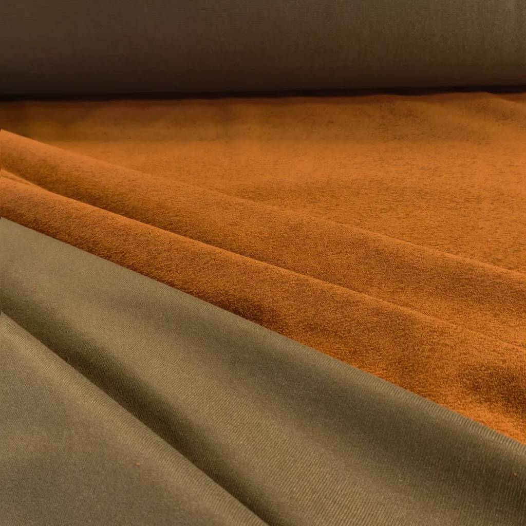 Tissu Softy épais bicolore orange et vert pour rideau de porte isolant